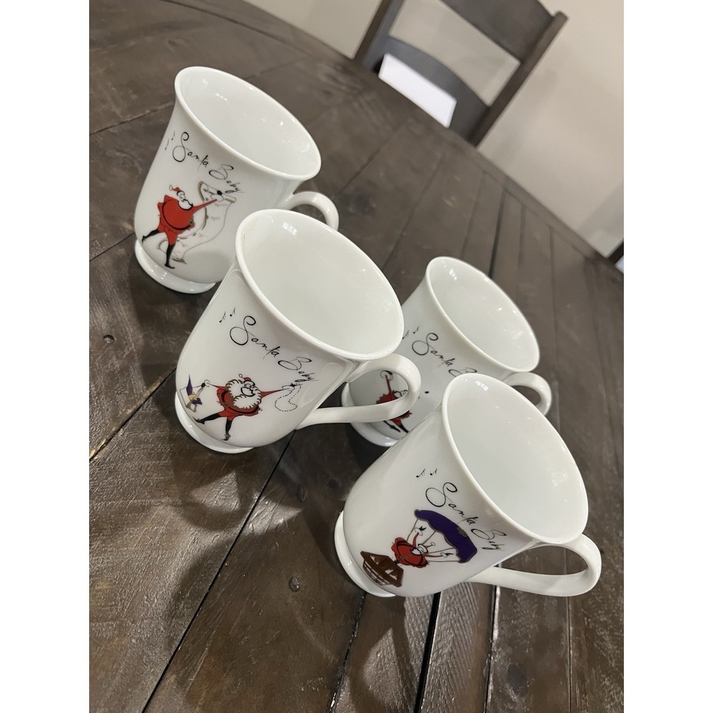 Pottery Barn Santa Baby Christmas Coffee Mugs Set Of Four